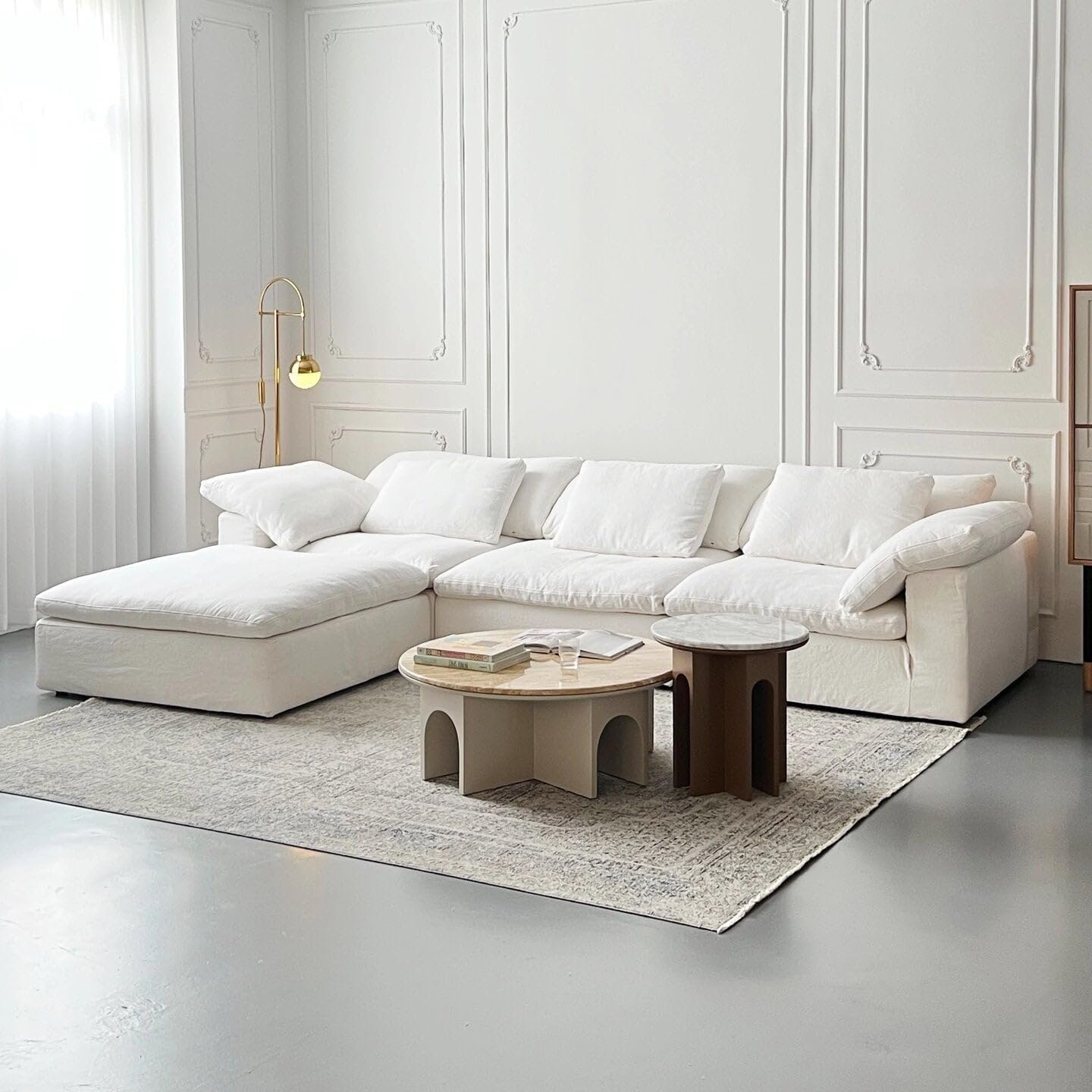Luxury Luxe Cloud Sectional Sofa Set: Off-White Linen Cotton Modular Sofa with Footstool & Corner Options, 2-6 Seater Living Room Couch (Three Seaters (345 cm) + Footstool) - Image 6