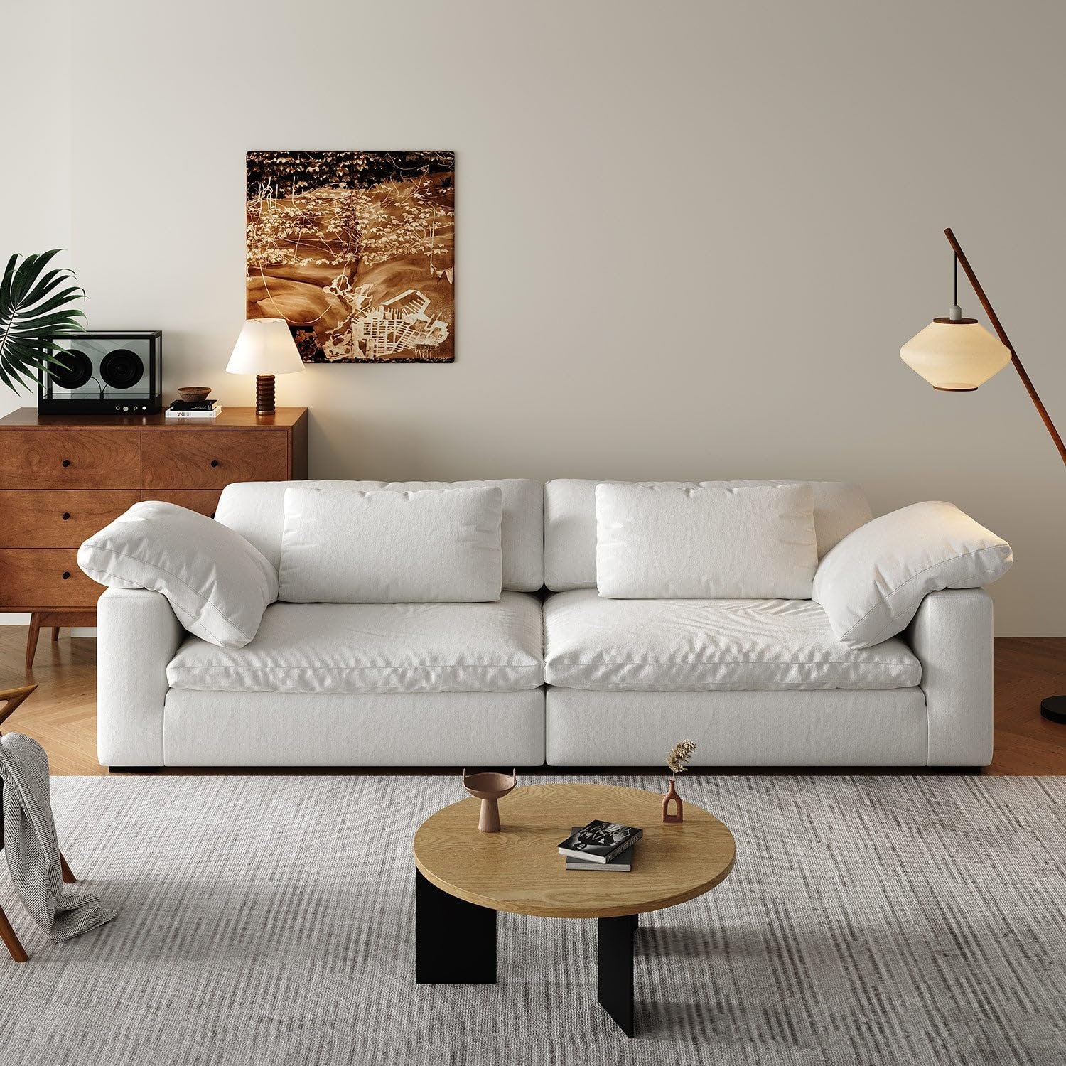 Luxury Luxe Cloud Sectional Sofa Set: Off-White Linen Cotton Modular Sofa with Footstool & Corner Options, 2-6 Seater Living Room Couch (Three Seaters (345 cm) + Footstool) - Image 8