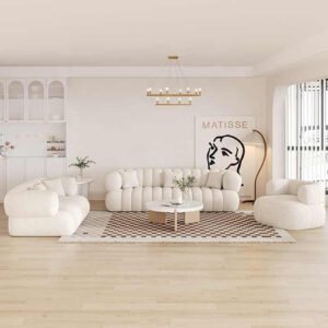 Luxury Luxe Modern Fabric Modular Livingroom Sofa Set – High-Density Foam Couch for Living Room, Apartment & Office – Stylish, Comfortable & Space-Saving Sofa (White, Single Seater: 120cm)