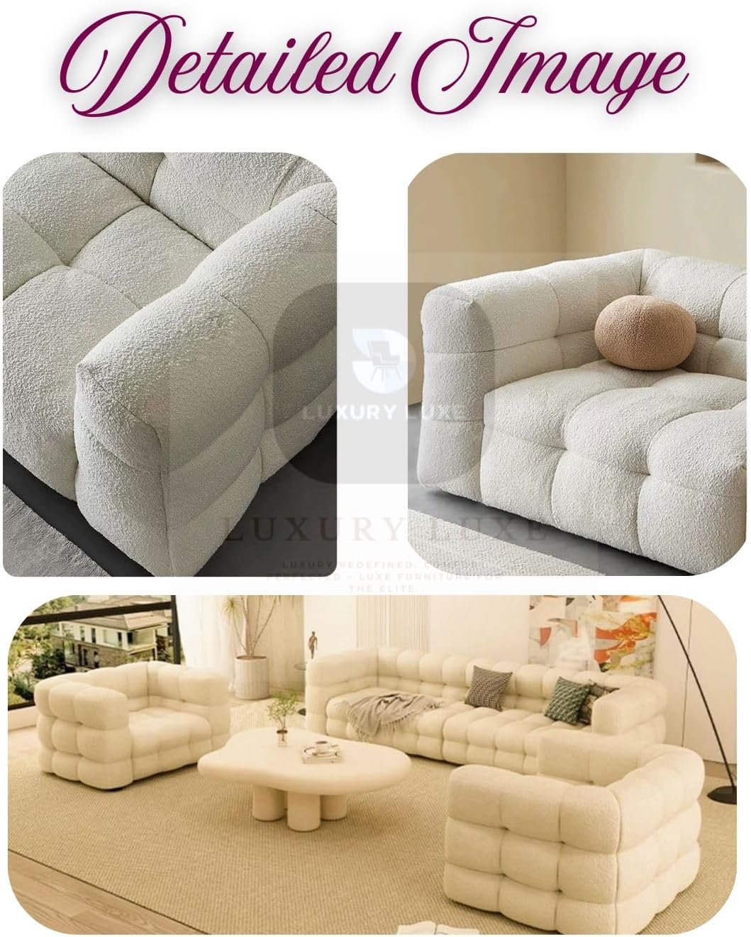 Luxury Luxe Fleece Fabric Cloud-Shaped Sofa Chair Set - Overstuffed Multifunctional Sofa for Living Room & Office, Nordic Sofa Set Furniture Living Room (Black, Single-seater 125 cm) - Image 7