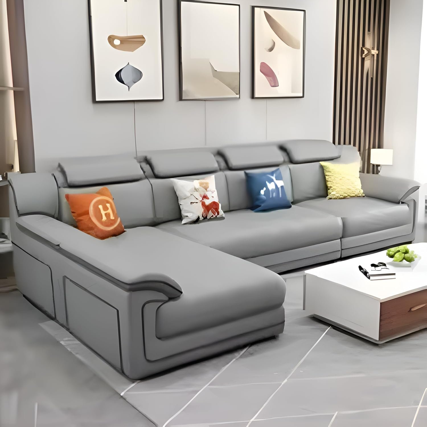 Luxury Luxe Corner Princess Modern Fabric L shape sofa | L-Shaped Sectional Sofa | Solid Wood Frame | Apartment Size for Living Room, Home Office & Bedroom (Grey, Left L Shape)
