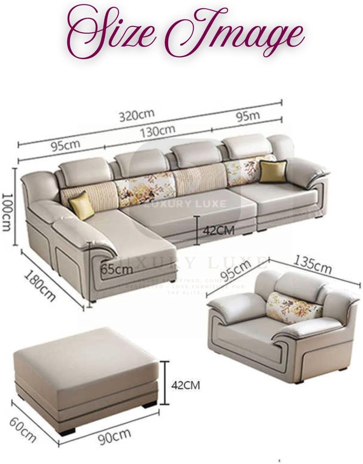Luxury Luxe Corner Princess Modern Fabric L shape sofa | L-Shaped Sectional Sofa | Solid Wood Frame | Apartment Size for Living Room, Home Office & Bedroom (Grey, Left L Shape) - Image 2