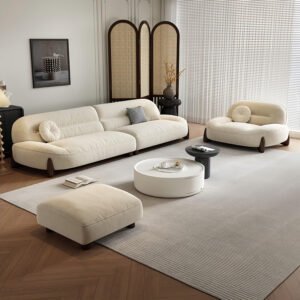 Luxury Luxe Cloud Sofa Set | Light Luxury Fabric + Eco-Friendly Design |Single-Four Seater in Off-White| Ergonomic Modern Living Room Essential (3+1+1 Seater Sofa Set)