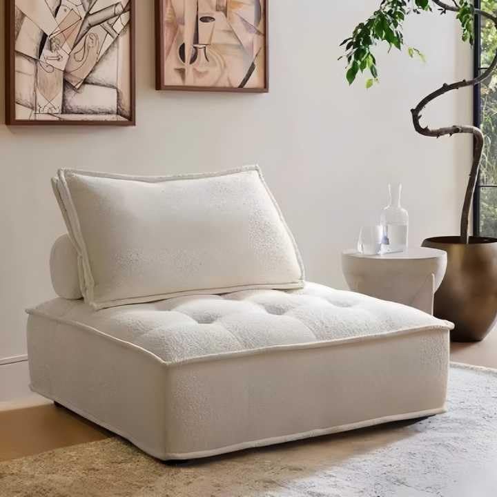 Luxury Luxe ZenSquare Modular Lounge Sofa: Nordic Tatami-Inspired Minimalist Chair for Modern Living Spaces | 200kg Capacity, No Assembly, Premium Fabric (Off White)