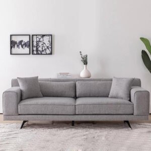 Luxury Luxe Mid-Century Modern 3-Seater Sectional Sofa - Fabric Upholstered, Plywood Frame - Living Room Sofa Set (Grey)