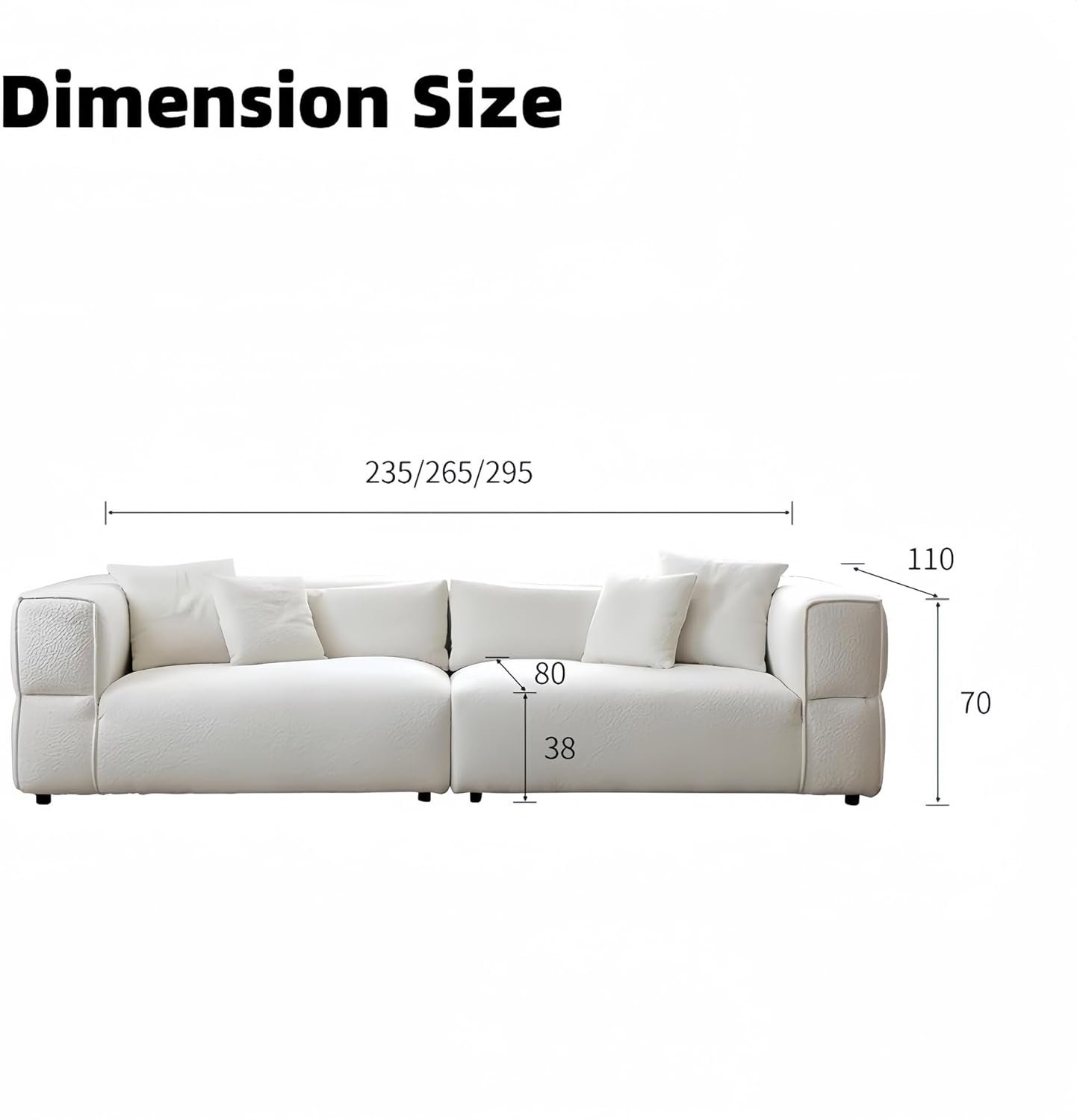 Luxury Luxe Overstuffed Fleece Fabric Sofa Set - Modern 3/4/5 Seater Couch for Living Room & Office, Eco-Friendly, Plush Comfort, Beige Grey (235cm/265cm/295cm) (Beige, Five Seater: W295xH70xD100cm) - Image 2