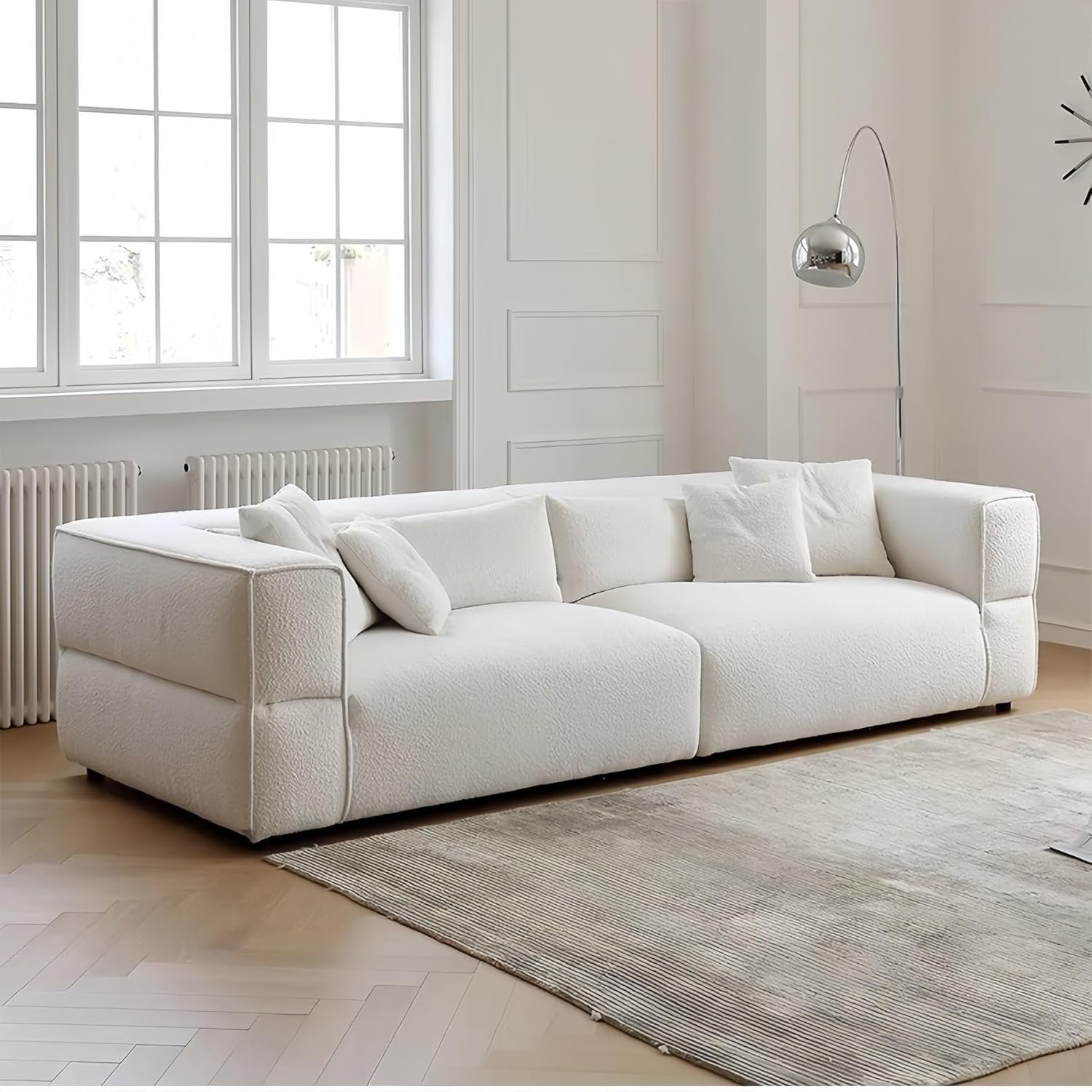 Luxury Luxe Overstuffed Fleece Fabric Sofa Set - Modern 3/4/5 Seater Couch for Living Room & Office, Eco-Friendly, Plush Comfort, Beige Grey (235cm/265cm/295cm) (Beige, Five Seater: W295xH70xD100cm) - Image 4