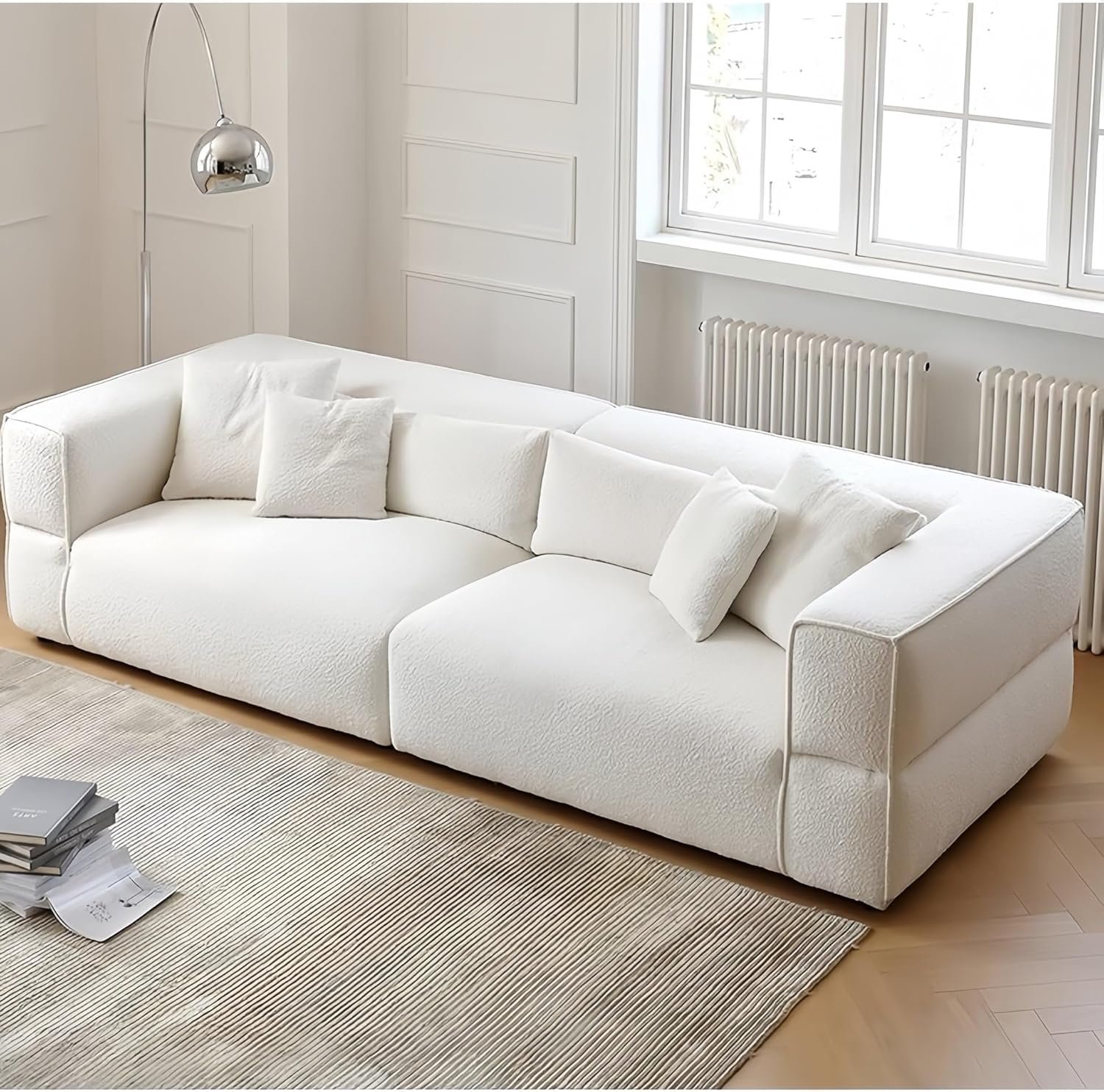 Luxury Luxe Overstuffed Fleece Fabric Sofa Set - Modern 3/4/5 Seater Couch for Living Room & Office, Eco-Friendly, Plush Comfort, Beige Grey (235cm/265cm/295cm) (Beige, Five Seater: W295xH70xD100cm) - Image 5