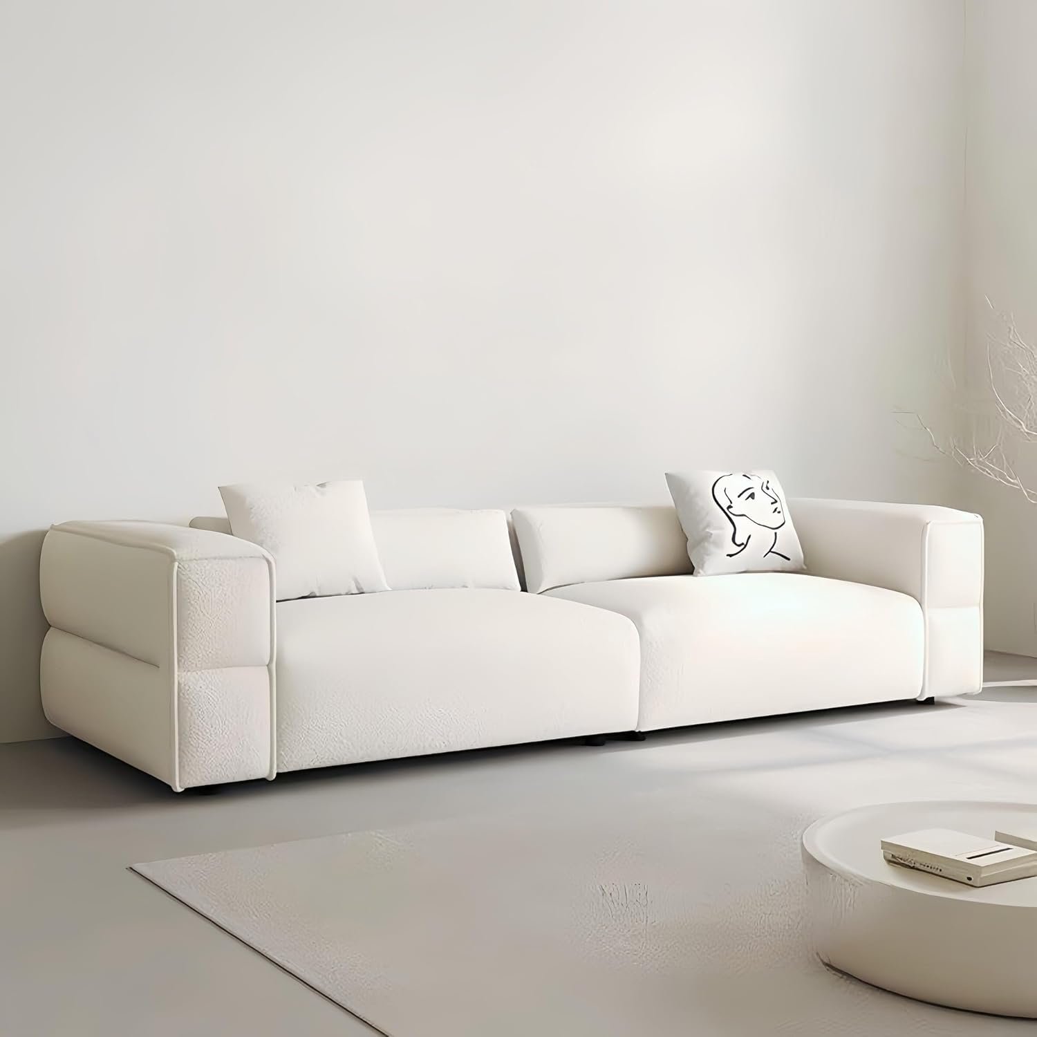 Luxury Luxe Overstuffed Fleece Fabric Sofa Set - Modern 3/4/5 Seater Couch for Living Room & Office, Eco-Friendly, Plush Comfort, Beige Grey (235cm/265cm/295cm) (Beige, Five Seater: W295xH70xD100cm) - Image 6