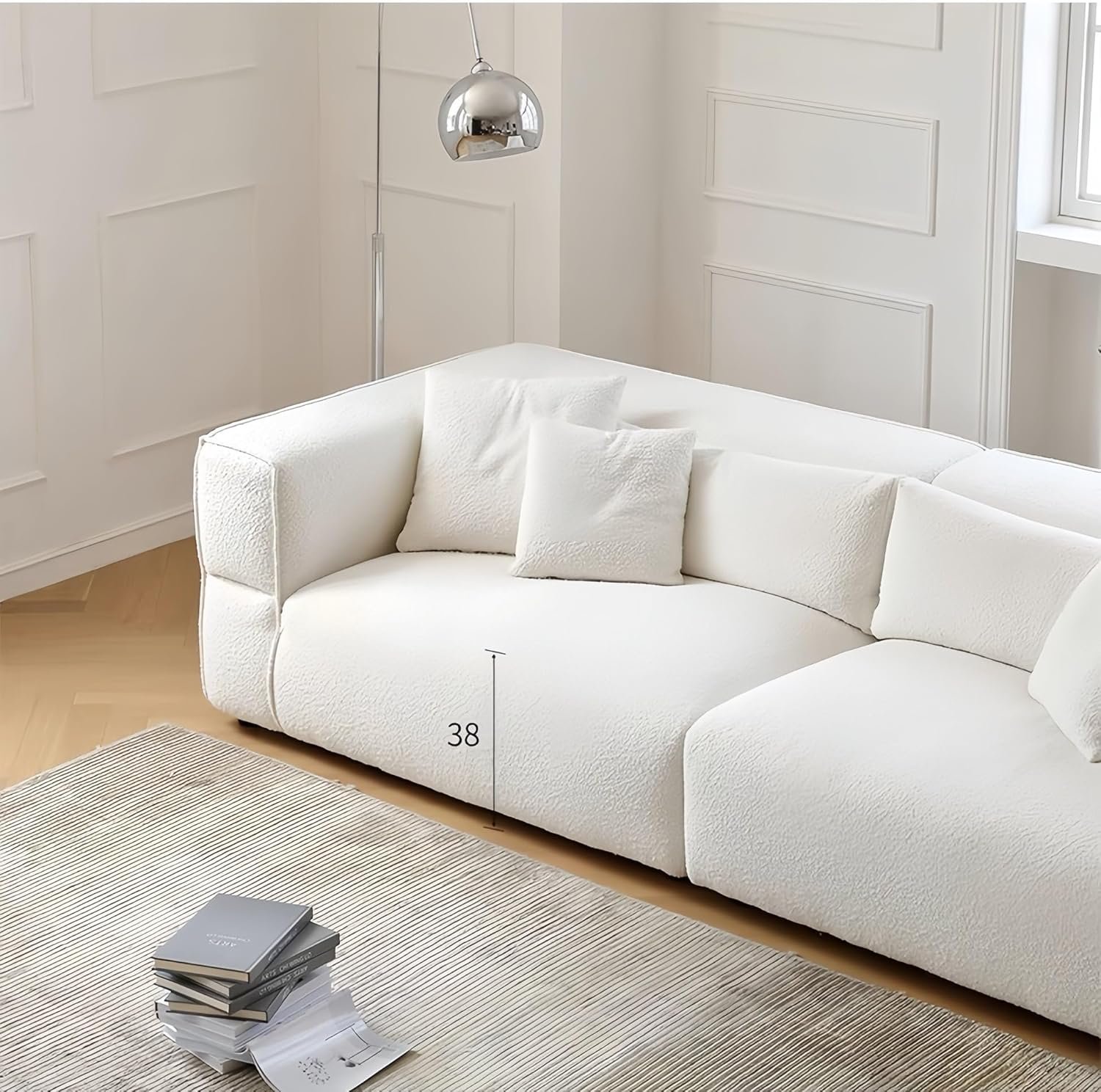 Luxury Luxe Overstuffed Fleece Fabric Sofa Set - Modern 3/4/5 Seater Couch for Living Room & Office, Eco-Friendly, Plush Comfort, Beige Grey (235cm/265cm/295cm) (Beige, Five Seater: W295xH70xD100cm) - Image 8