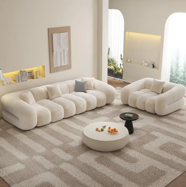 Luxury Luxe French retro puff sofa living room small apartment modern simple straight style cotton candy skin feeling velvet sofa (Italian Ash, Double-Seaters) - Image 3