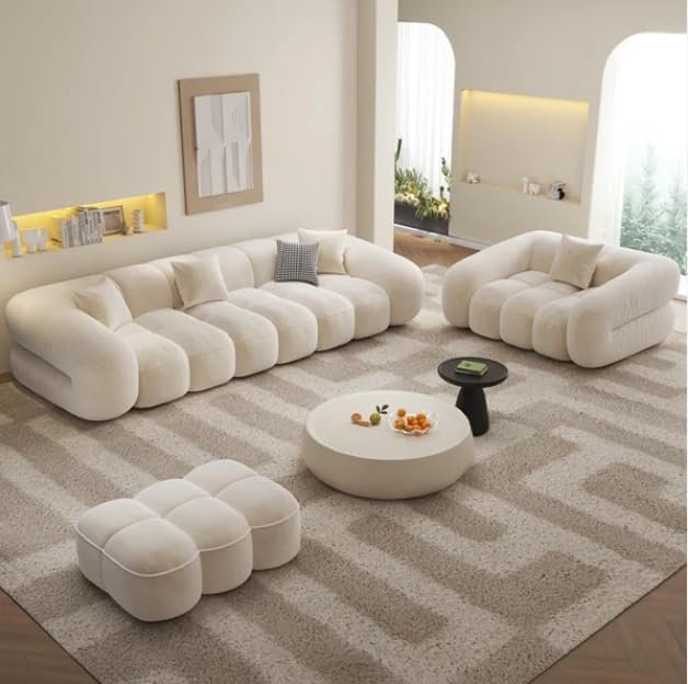 Luxury Luxe French retro puff sofa living room small apartment modern simple straight style cotton candy skin feeling velvet sofa (Italian Ash, Double-Seaters) - Image 4