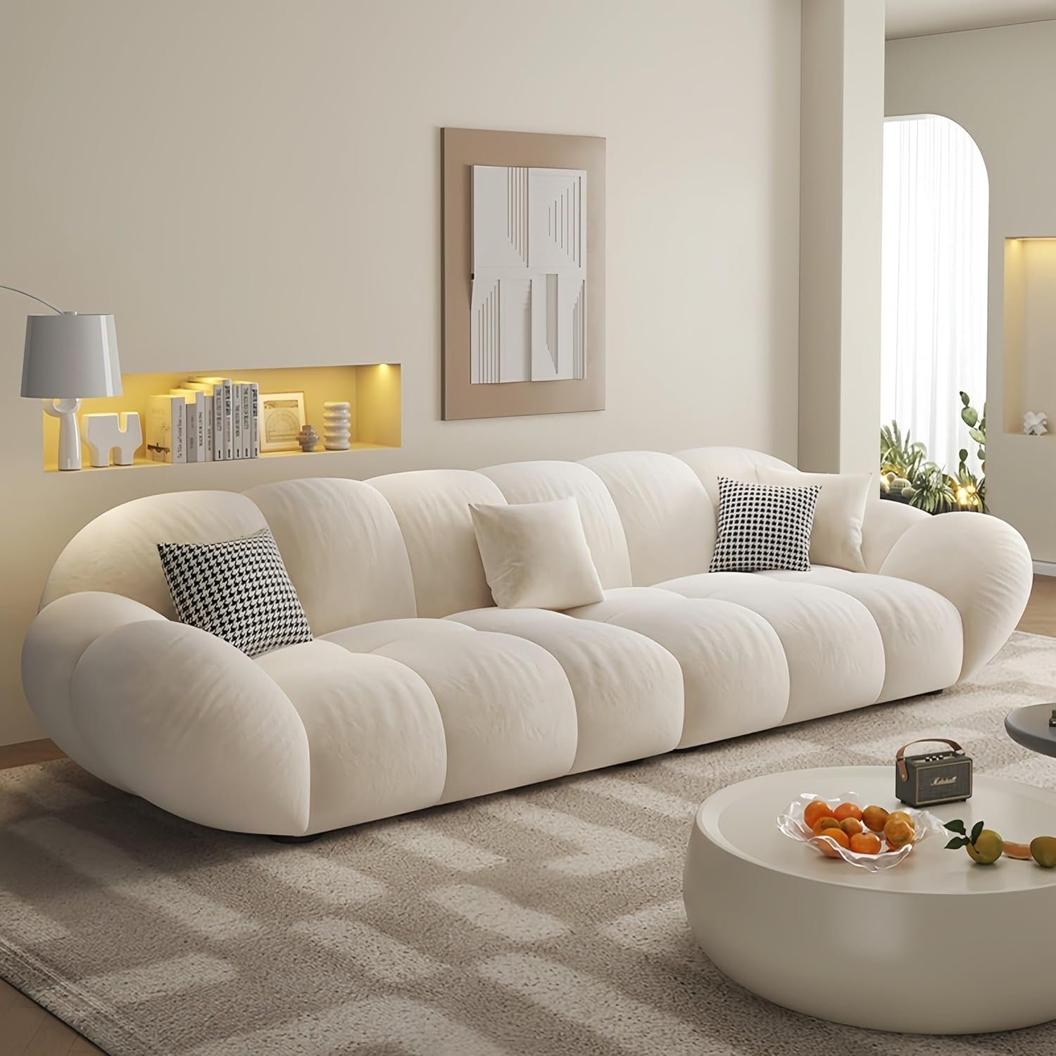 Luxury Luxe 3 Seater Italian Leisure Modular Sectional Sofa Set: Tufty Cloud Shaped, Off-White Light Luxury Fabric Sofa for Living Room with free Fabric Cleaner (Single Seater 120 cm + Footstool) - Image 3