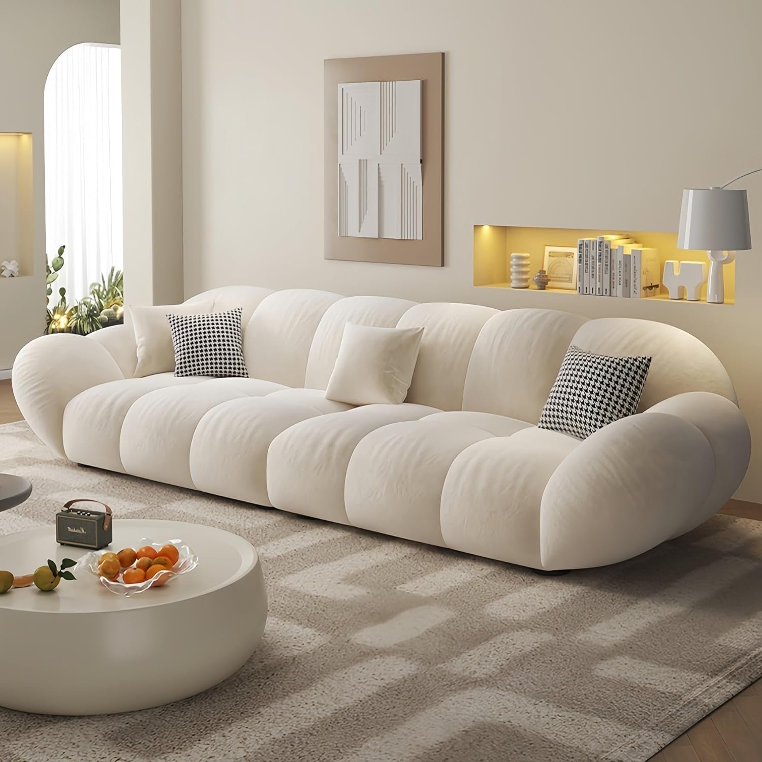 Luxury Luxe 3 Seater Italian Leisure Modular Sectional Sofa Set: Tufty Cloud Shaped, Off-White Light Luxury Fabric Sofa for Living Room with free Fabric Cleaner (Single Seater 120 cm + Footstool) - Image 4