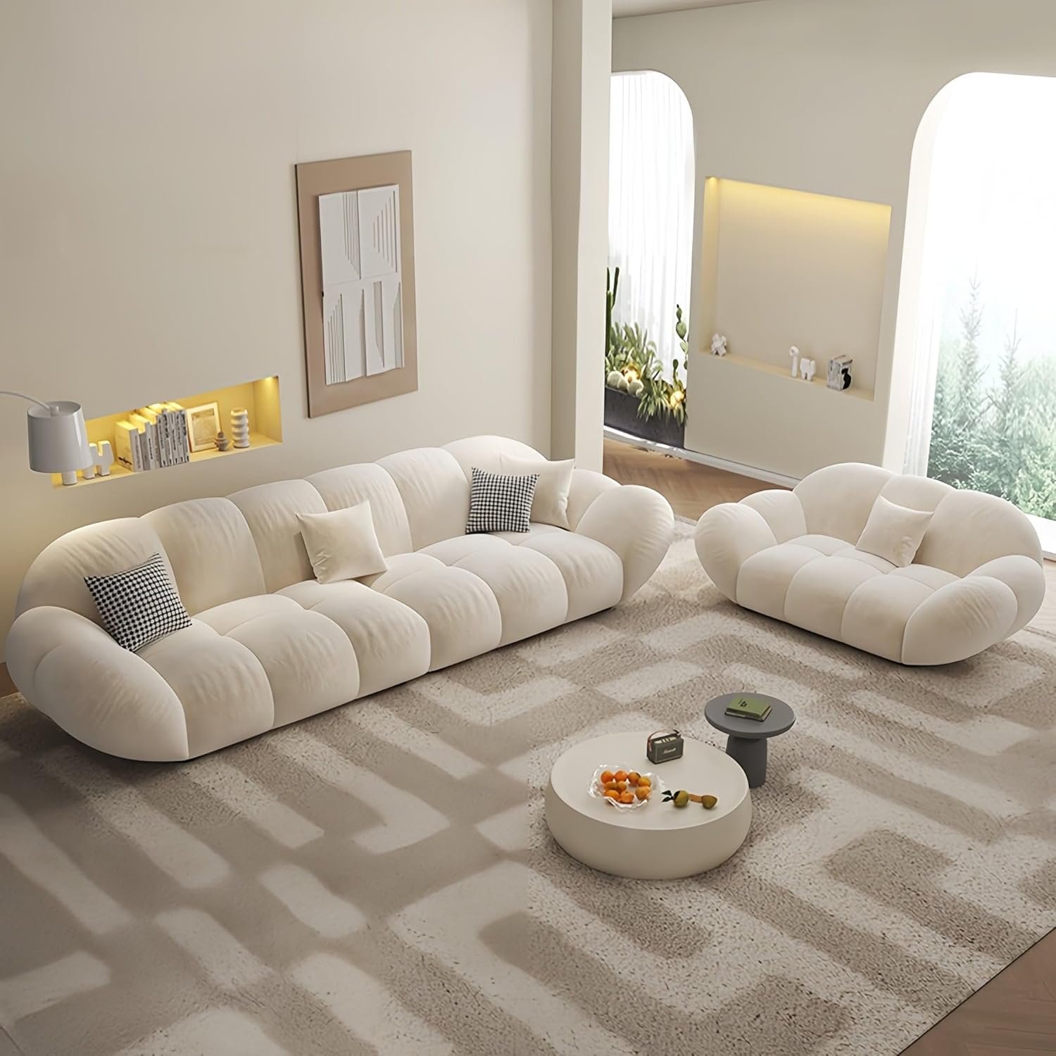 Luxury Luxe 3 Seater Italian Leisure Modular Sectional Sofa Set: Tufty Cloud Shaped, Off-White Light Luxury Fabric Sofa for Living Room with free Fabric Cleaner (Single Seater 120 cm + Footstool) - Image 6