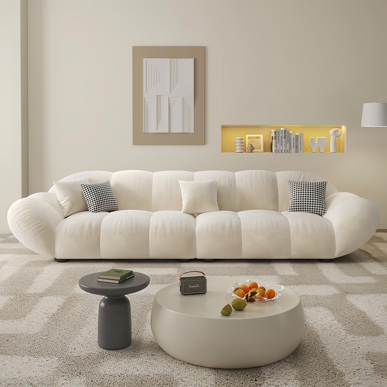 Luxury Luxe 3 Seater Italian Leisure Modular Sectional Sofa Set: Tufty Cloud Shaped, Off-White Light Luxury Fabric Sofa for Living Room with free Fabric Cleaner (Single Seater 120 cm + Footstool) - Image 7