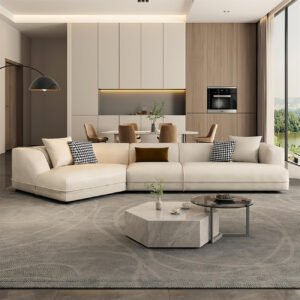 Luxury Luxe Fleece Overstuffed Corner Sofa Set – Left & Right Sectional, Beige | Plush Multifunctional Couch for Living Room & Office (Left Corner)