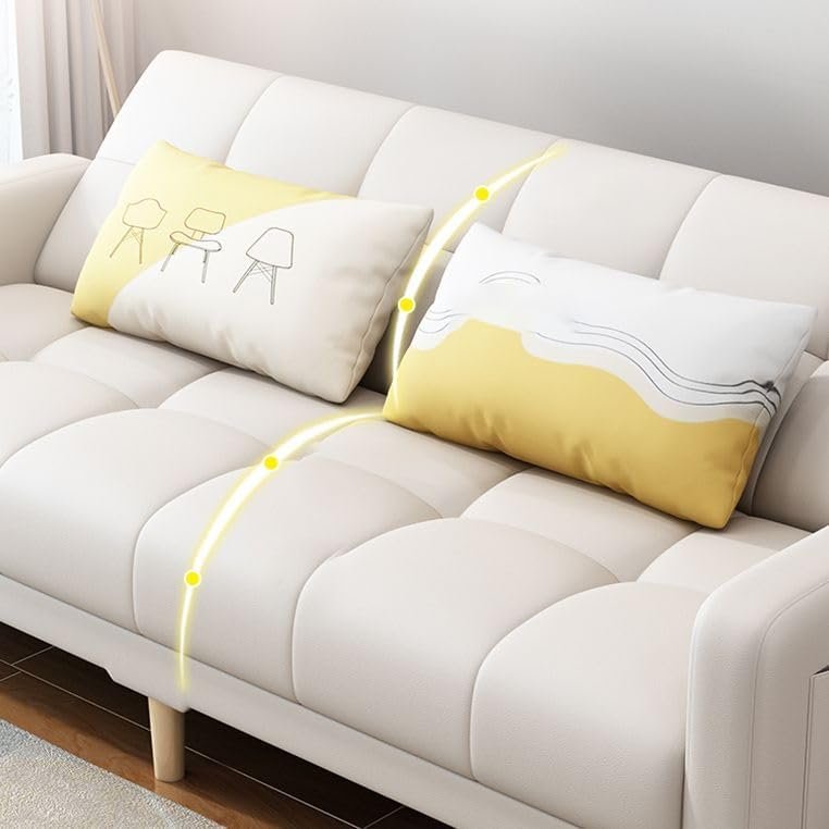 LUXURY LUXE Modern Sofa Bed with Anti-Cat Scratch Leather & Memory Foam, 2-Pillow Design, Solid Wood Frame, Stain Resistant, 4-Seat Capacity (Grey, 4 Seater: 220W x 61D x 55H cm) - Image 3