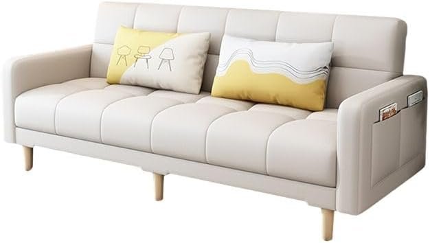 LUXURY LUXE Modern Sofa Bed with Anti-Cat Scratch Leather & Memory Foam, 2-Pillow Design, Solid Wood Frame, Stain Resistant, 4-Seat Capacity (Grey, 4 Seater: 220W x 61D x 55H cm) - Image 4