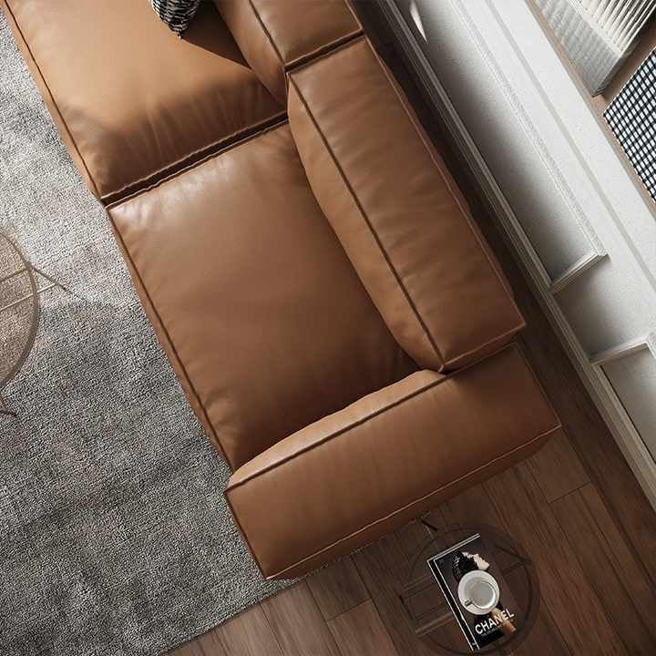 Luxury Luxe Italian Faux Leather Sofa 3-Seater - Modern Tofu Block Cube Design for Living Room, Office, Hotel (Brown) - Image 2