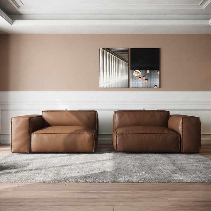Luxury Luxe Italian Faux Leather Sofa 3-Seater - Modern Tofu Block Cube Design for Living Room, Office, Hotel (Brown) - Image 5