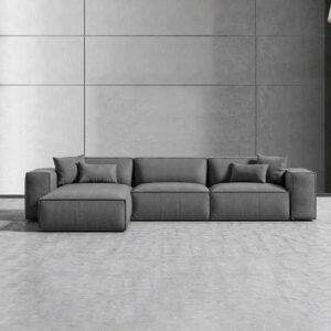 Luxury Luxe Italian 3-Seater L-Shape Velvet Sofa | Modular | Track Arms + Cushion Back | Premium Velvet, Wood Frame | Off-White & Custom Colors (Grey, Right L Shape)