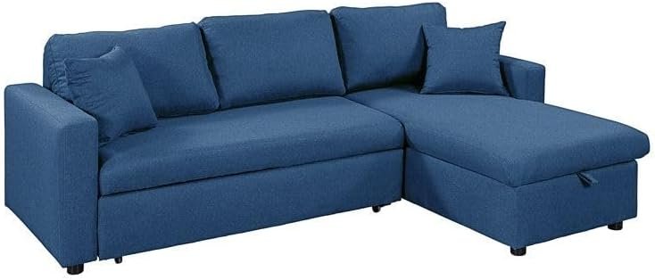 LUXURY LUXE Hunter 3-Seater Diwan Sofa Cum Bed - Blue | Convertible Chaise, In-Built Storage & Foam-Coil Comfort | Multi-Functional Living Room, Apartment Furniture - Image 2