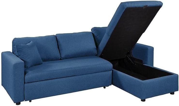 LUXURY LUXE Hunter 3-Seater Diwan Sofa Cum Bed - Blue | Convertible Chaise, In-Built Storage & Foam-Coil Comfort | Multi-Functional Living Room, Apartment Furniture - Image 4
