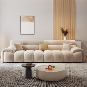 Luxury Luxe Beige Fabric Cloud Sofa Set - Modular Living Room Couch with Footstool, 1/2/3/4 Seater, Plush Ergonomic Comfort, Eco-Friendly (Double Seats 210 cm)