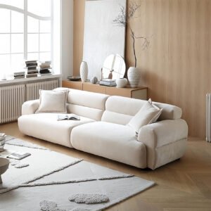 Luxury Luxe Beige Cloud Sofa Set - 3/4/5 Seater Modular Sectional, Ergonomic Fabric Couch with Plush Cushions, Eco-Friendly Living Room Furniture (Three Seater: 240 cm)