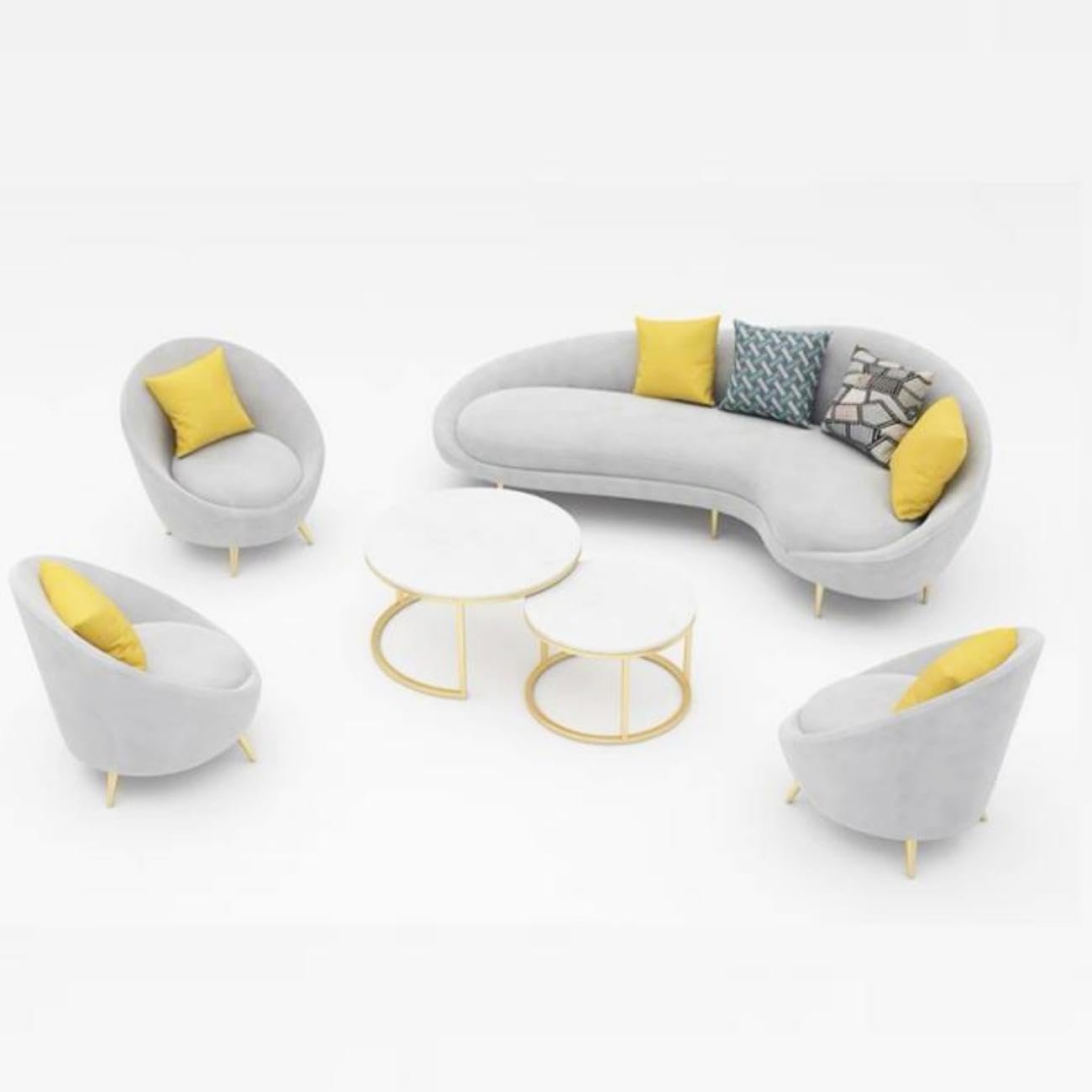 Luxury Luxe Dutch Velvet Arc Sofa Set: Grey Pink Modular Sectional With Curved Stool for Living Room & Office (Grey, Three-seaters 185cm) - Image 4