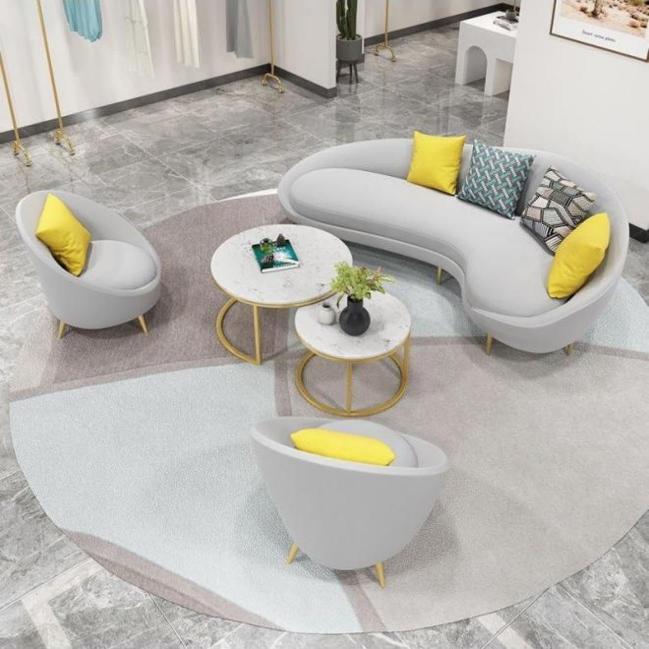 Luxury Luxe Dutch Velvet Arc Sofa Set: Grey Pink Modular Sectional With Curved Stool for Living Room & Office (Grey, Three-seaters 185cm) - Image 5