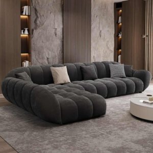 Luxury Luxe Italian Modern Minimalist Corner Sofa – Frosted Fabric Petal Retro Design, High-Density Sponge Comfort, Light Luxury Living Room Essential (Left L Shape)