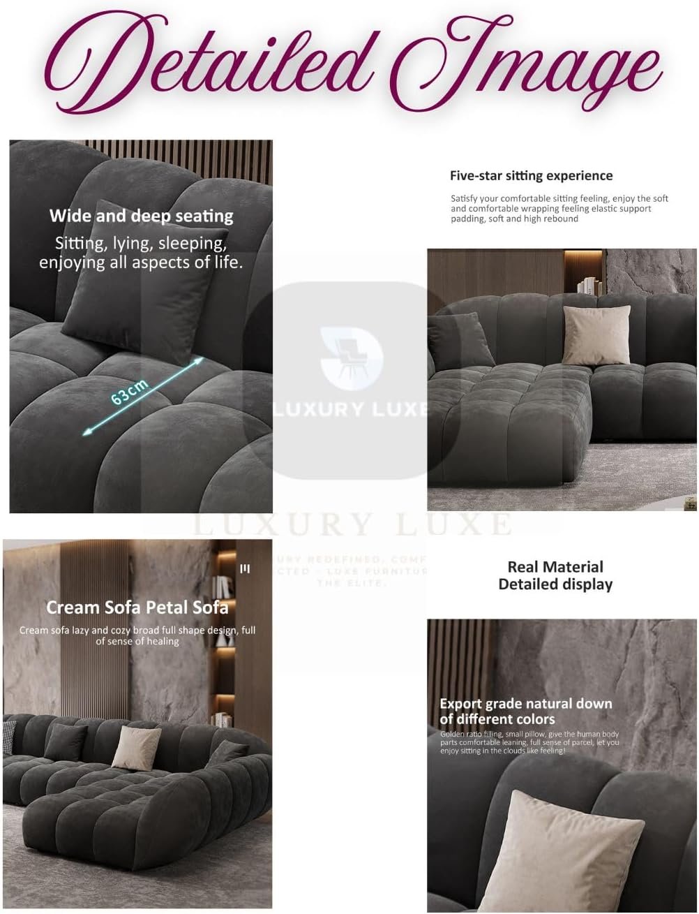 Luxury Luxe Italian Modern Minimalist Corner Sofa – Frosted Fabric Petal Retro Design, High-Density Sponge Comfort, Light Luxury Living Room Essential (Left L Shape) - Image 3