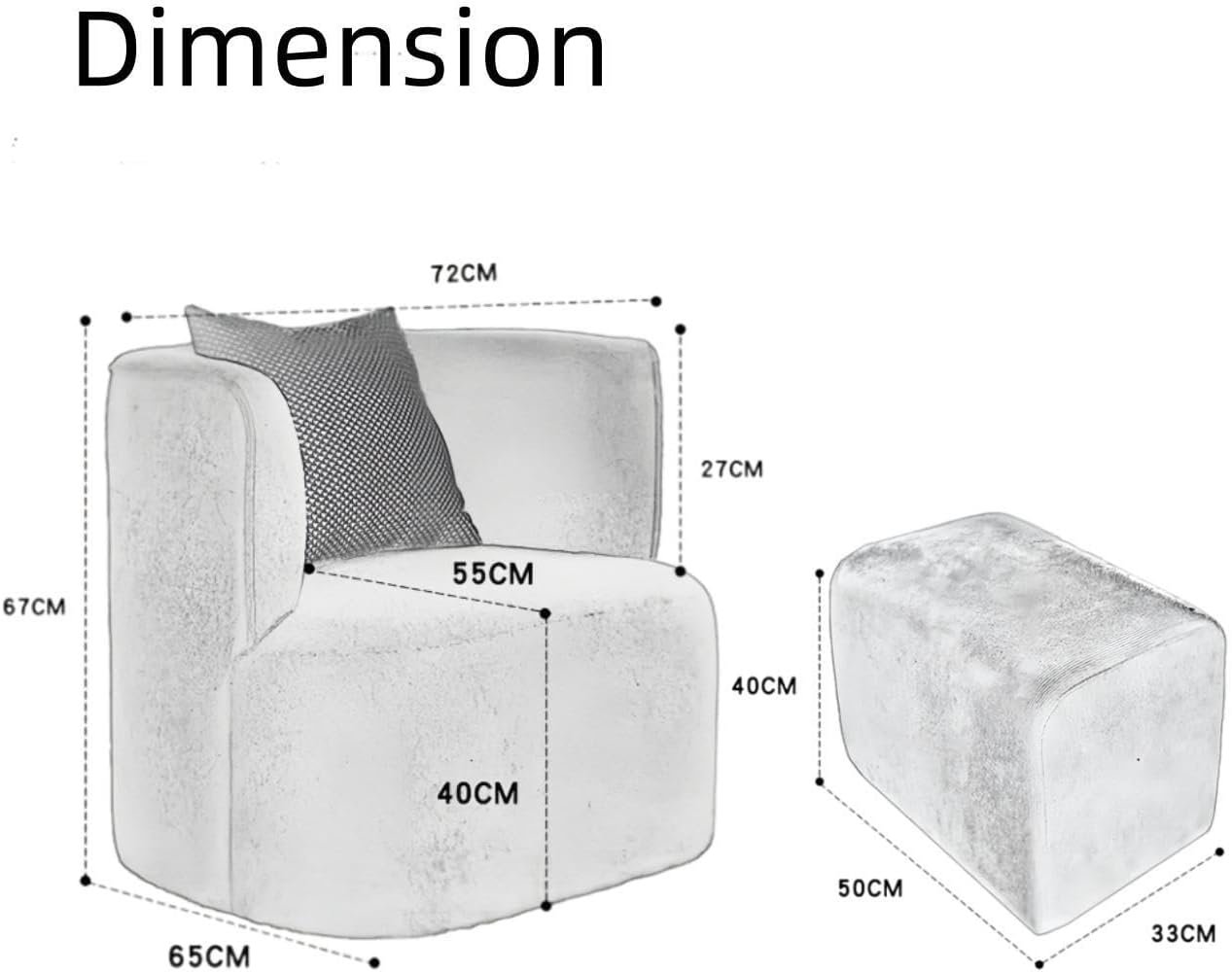 Luxury Luxe Overstuffed Fleece Sofa Chair Set: Multifunction Single Seater with Footstool for Living Room & Office, Plush Beige Comfort - Image 2