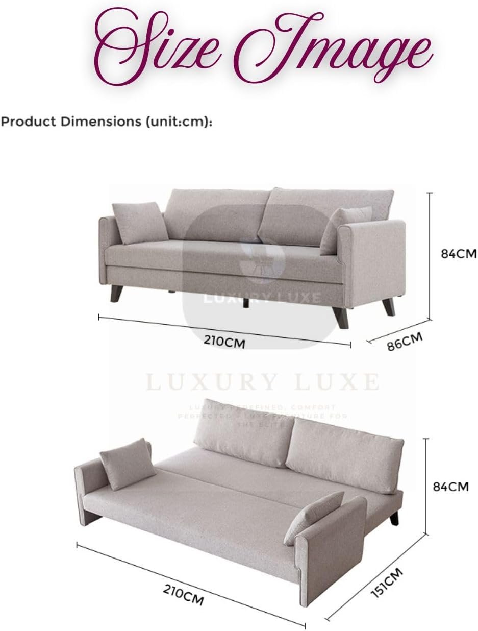 LUXURY LUXE Nova 3-Seater Convertible Futon Sofa Bed – Modern Fabric, Space-Saving Flip Design for Apartments, Living Rooms & Guest Rooms - Image 2