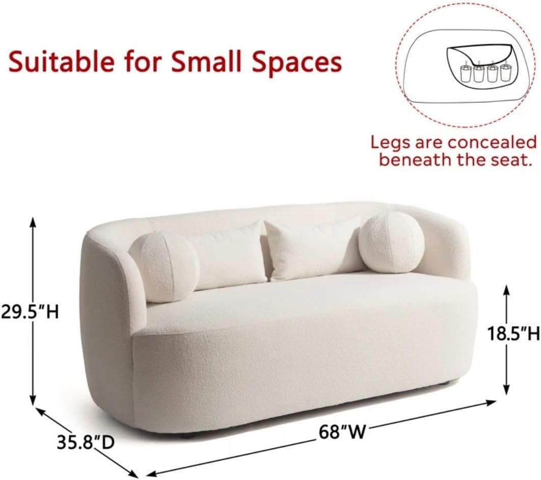 Comfynest Official Brinae‑Style 68″ Bouclé Loveseat Sofa – Compact Two‑Seater with Plush Cushions & Toss Pillows, Modern Living Room Design (Beige) - Image 2