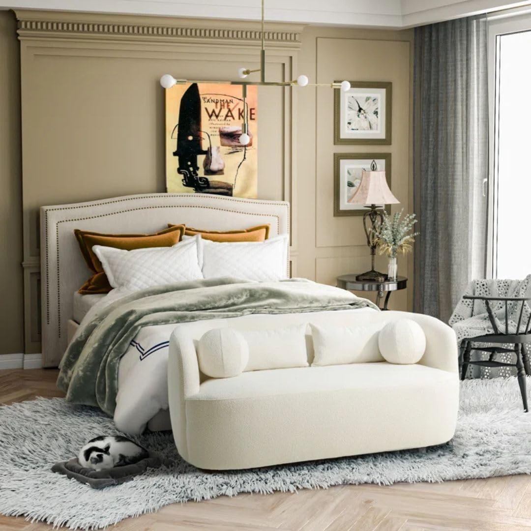 Comfynest Official Brinae‑Style 68″ Bouclé Loveseat Sofa – Compact Two‑Seater with Plush Cushions & Toss Pillows, Modern Living Room Design (Beige) - Image 5