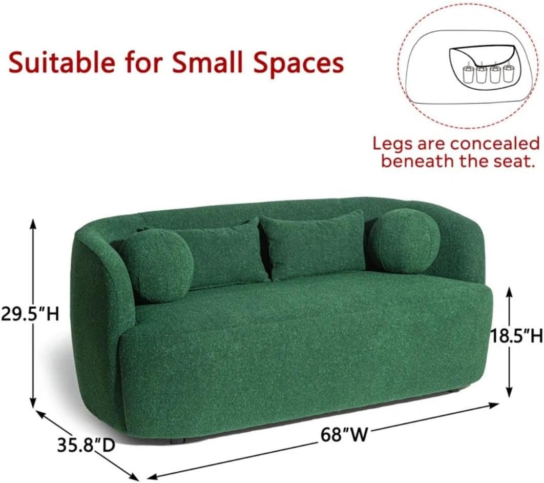 Comfynest Official Brinae‑Style 68″ Bouclé Loveseat Sofa – Compact Two‑Seater with Plush Cushions & Toss Pillows, Modern Living Room Design (Beige) - Image 11