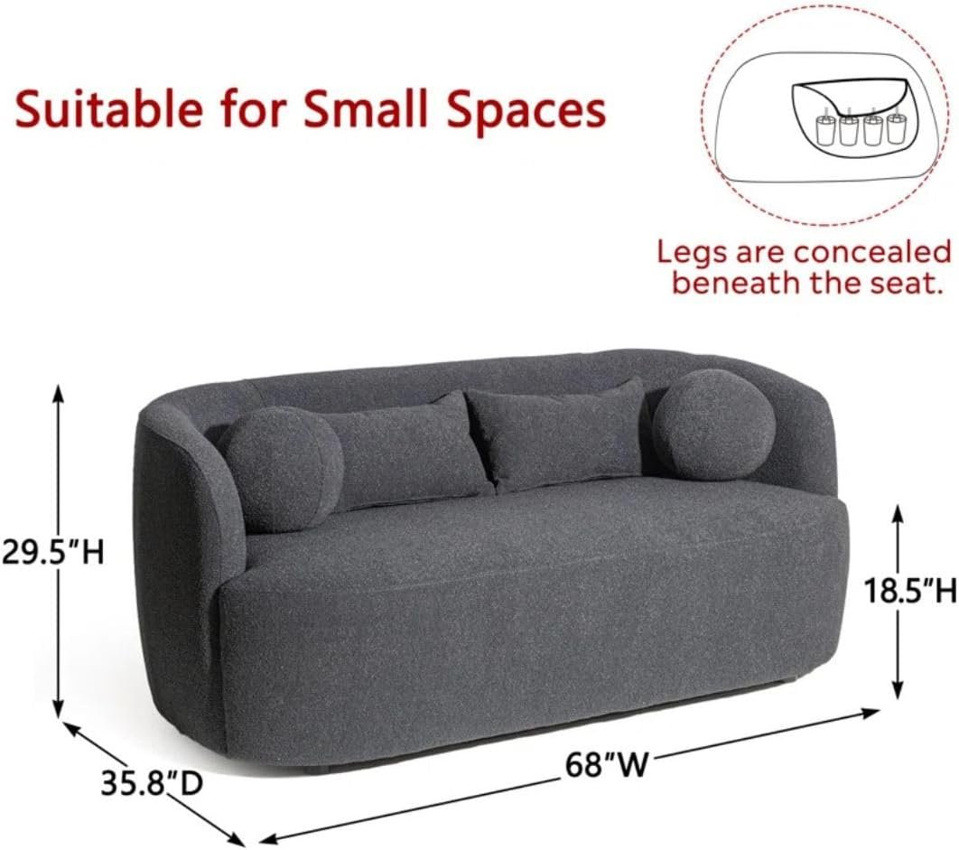 Comfynest Official Brinae‑Style 68″ Bouclé Loveseat Sofa – Compact Two‑Seater with Plush Cushions & Toss Pillows, Modern Living Room Design (Beige) - Image 19