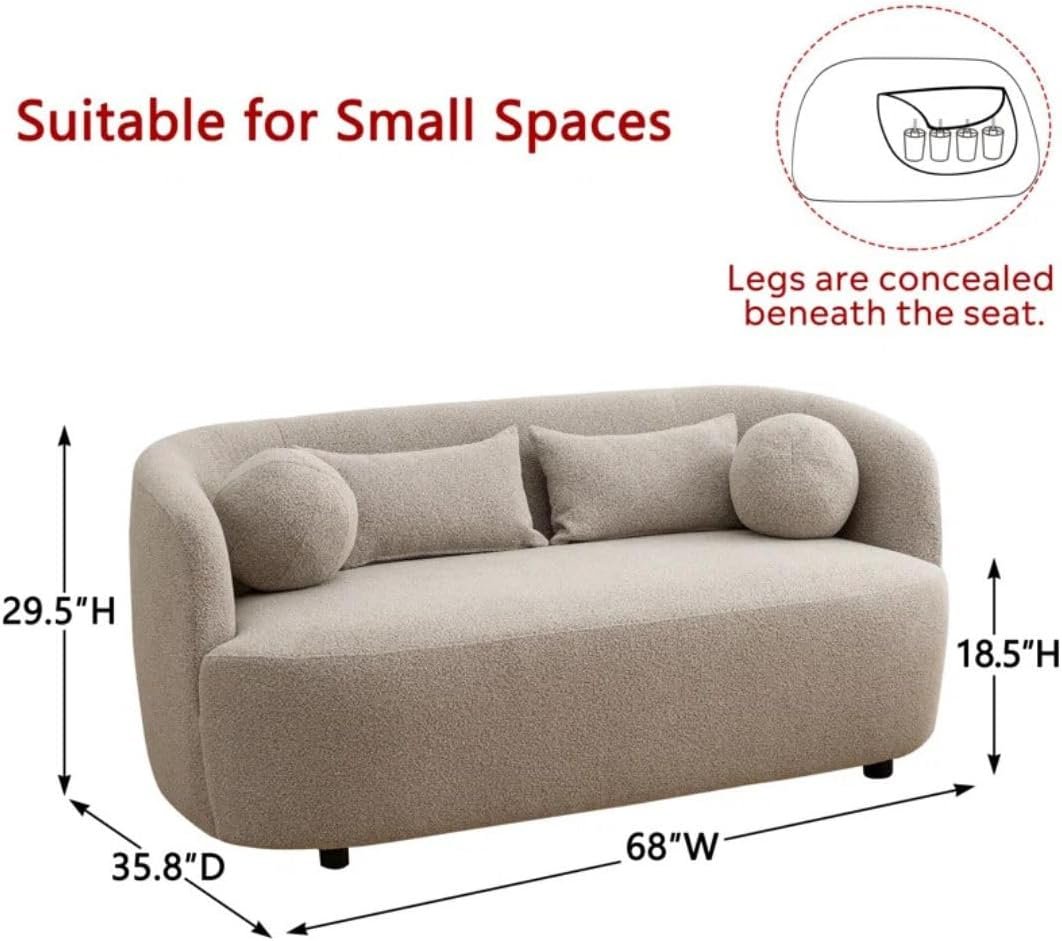 Comfynest Official Brinae‑Style 68″ Bouclé Loveseat Sofa – Compact Two‑Seater with Plush Cushions & Toss Pillows, Modern Living Room Design (Beige) - Image 28