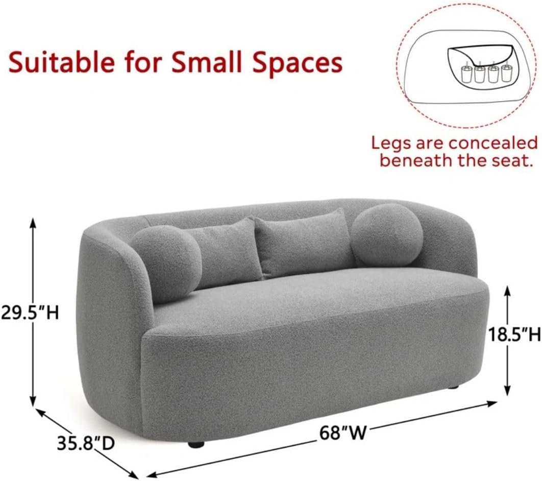 Comfynest Official Brinae‑Style 68″ Bouclé Loveseat Sofa – Compact Two‑Seater with Plush Cushions & Toss Pillows, Modern Living Room Design (Beige) - Image 36