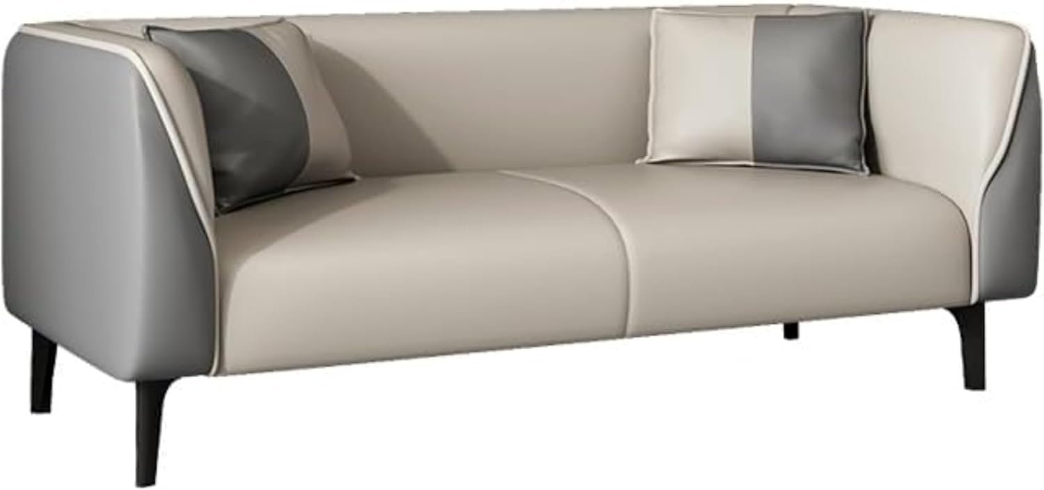 Comfynest Contemporary Faux Leather Tuxedo Sofa - Water Resistant Design, Foam Seat Cushions, Beige/Gray - Image 4