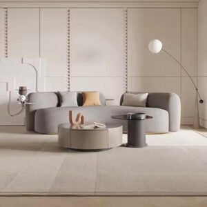 Comfynest European Style Velvet Couch - Modern Round Fabric Soft Curved Sofa for Living Room (Light Grey)