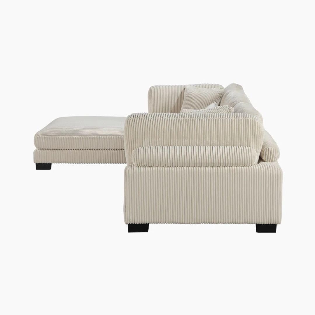 Comfynest 135″ L‑Shaped Modular Corduroy Sectional Sofa – Track‑Arm Couch with Ottoman & Toss Pillows (Beige Corduroy) - Image 3