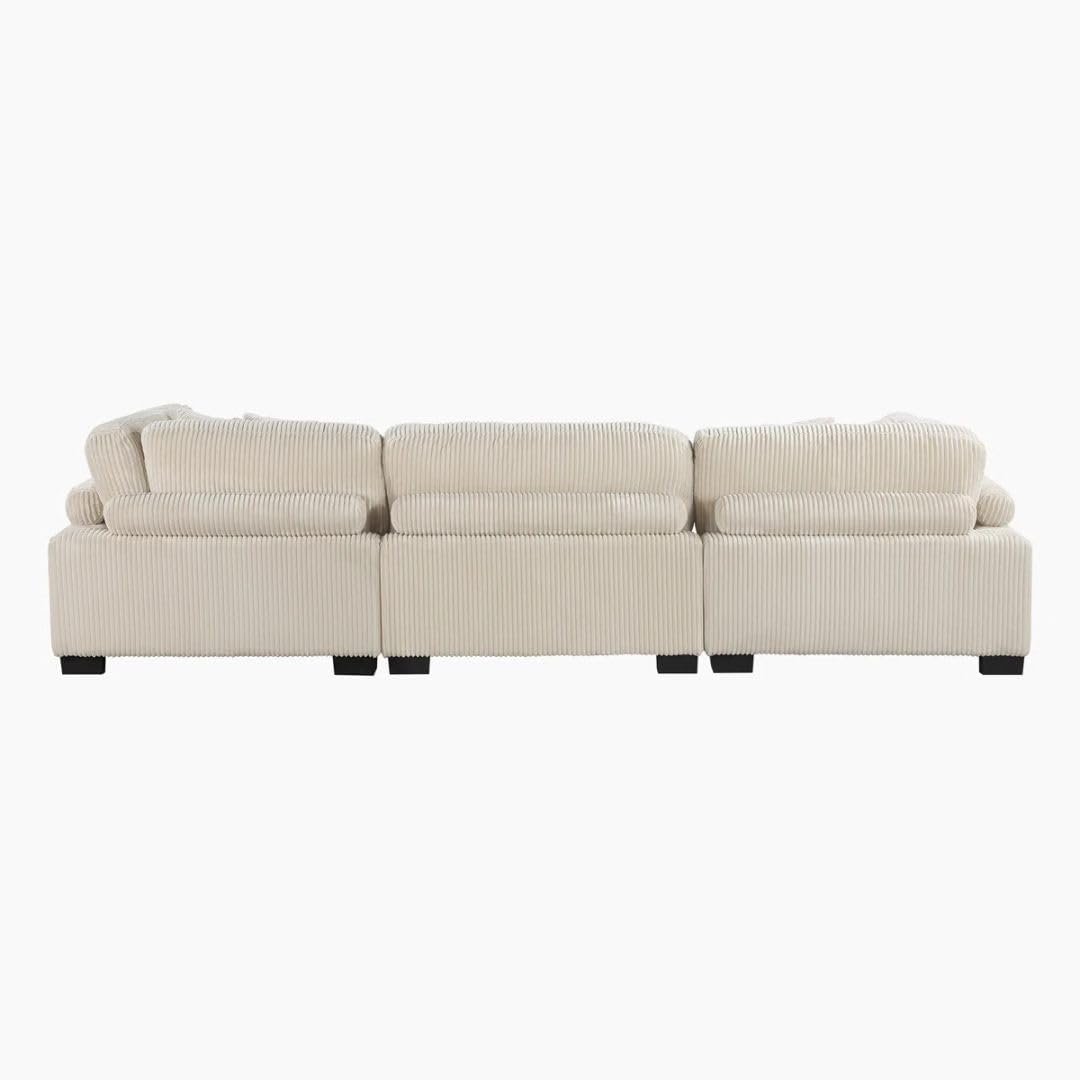 Comfynest 135″ L‑Shaped Modular Corduroy Sectional Sofa – Track‑Arm Couch with Ottoman & Toss Pillows (Beige Corduroy) - Image 7