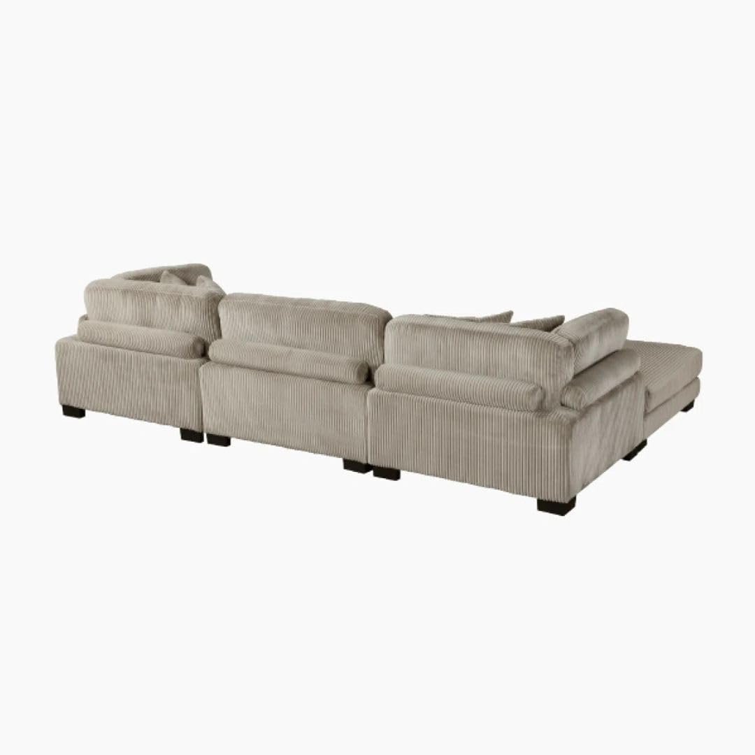 Comfynest 135″ L‑Shaped Modular Corduroy Sectional Sofa – Track‑Arm Couch with Ottoman & Toss Pillows (Beige Corduroy) - Image 10