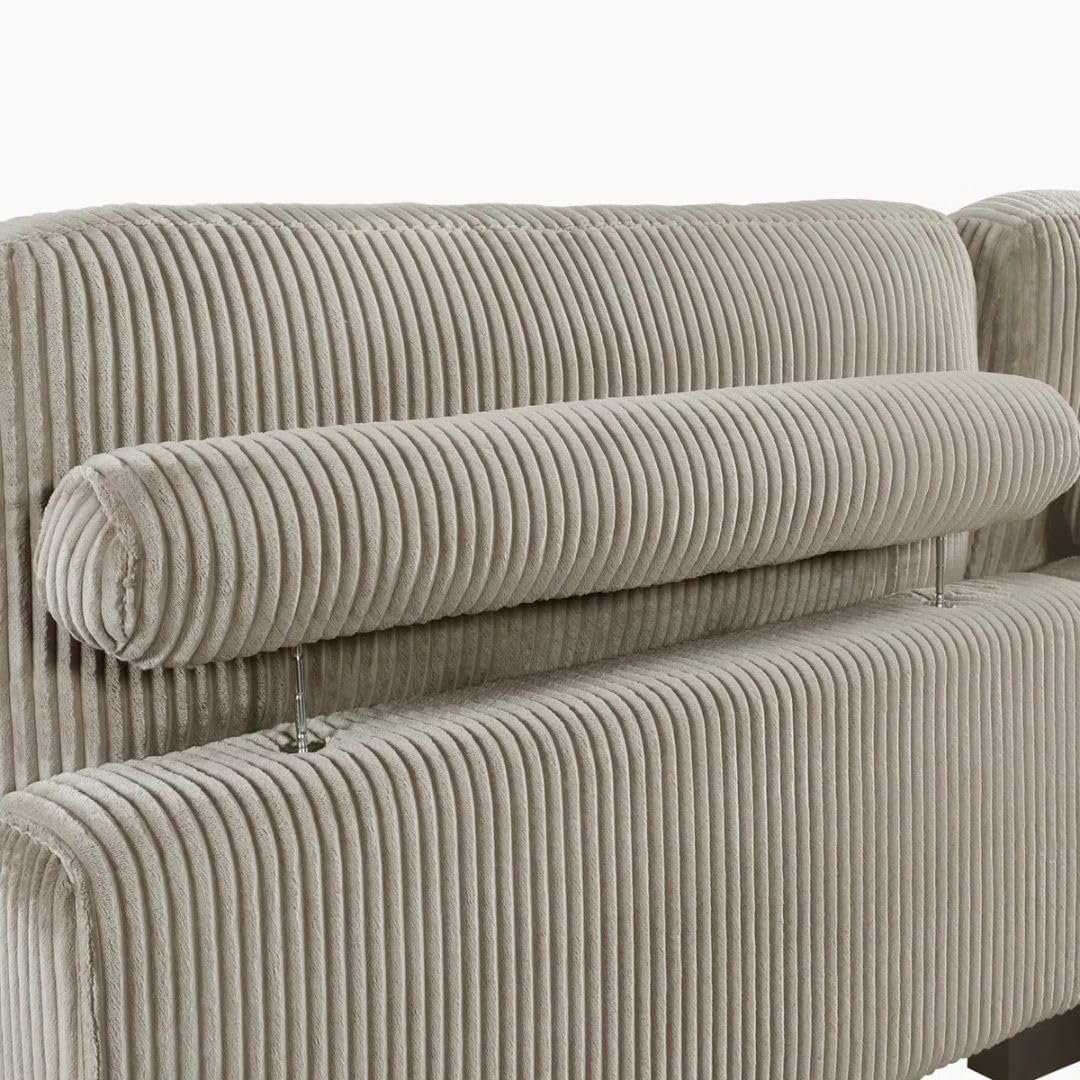 Comfynest 135″ L‑Shaped Modular Corduroy Sectional Sofa – Track‑Arm Couch with Ottoman & Toss Pillows (Beige Corduroy) - Image 13