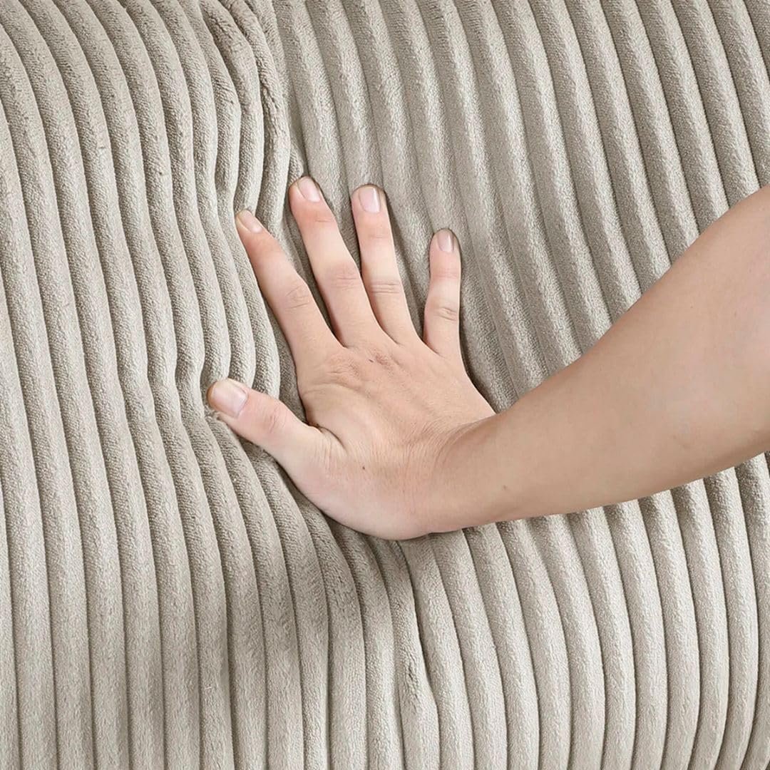 Comfynest 135″ L‑Shaped Modular Corduroy Sectional Sofa – Track‑Arm Couch with Ottoman & Toss Pillows (Beige Corduroy) - Image 14