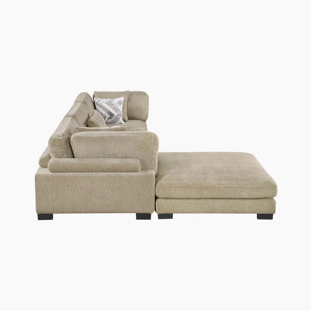 Comfynest 135″ L‑Shaped Modular Corduroy Sectional Sofa – Track‑Arm Couch with Ottoman & Toss Pillows (Beige Corduroy) - Image 17